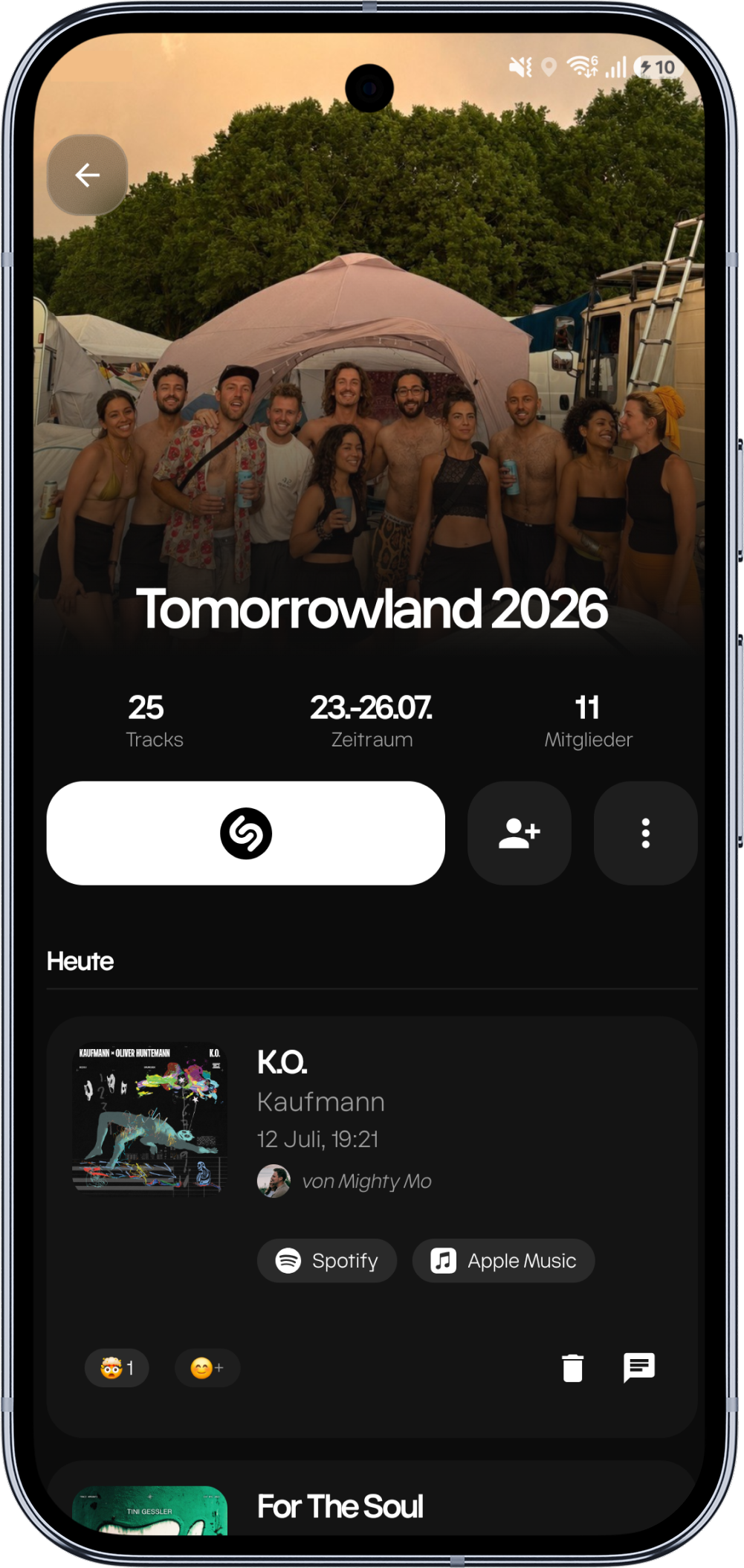 Mutual app – event with collected tracks